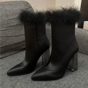 Dolls Kill Sugar Thrillz LUV ME OR HATE ME MARABOU BOOTS - BLACK